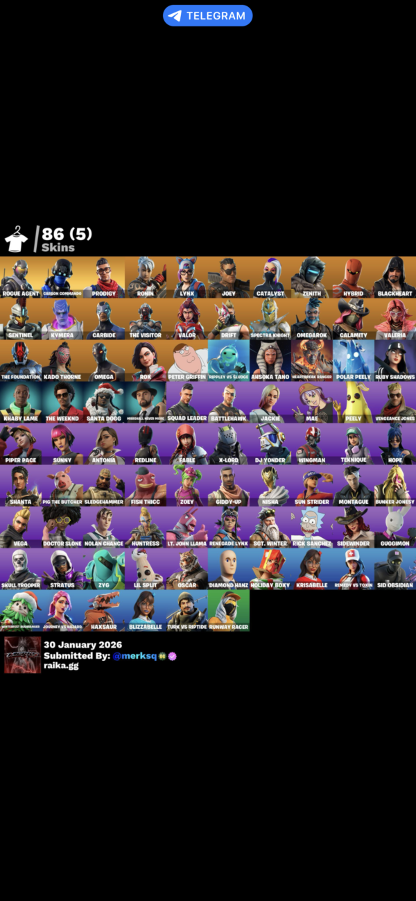 [FA/PC/PSN] 86 SKINS | ROGUE AGENT | CARBON COMMANDO | PRODIGY | RONIN | LYNX | JOEY | CATALYST | ZENITH | HYBRID | BLACKHEART | SENTINEL | KYMERA | 350 VB